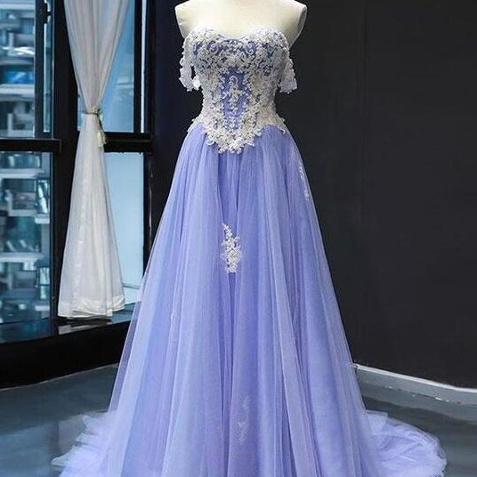 A-line Long Prom Dress Blue Evening Dress