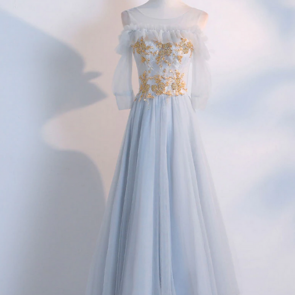 Prom Dresses,Simple tulle lace prom dress, tea length lace bridesmaid dress