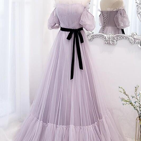 Long Prom Dresses, Formal Dresses ,Princess Prom Party Gowns,Soft Tulle Off the Shoulder Long Prom Dress