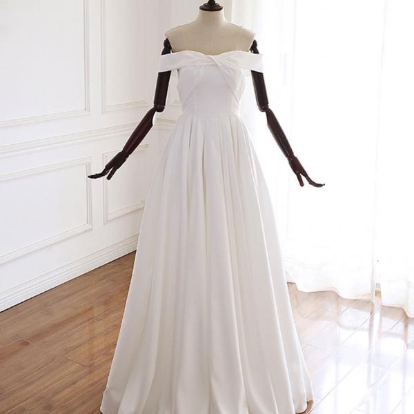 Simple off shoulder long prom dress, evening dress, Wedding Party Dresses