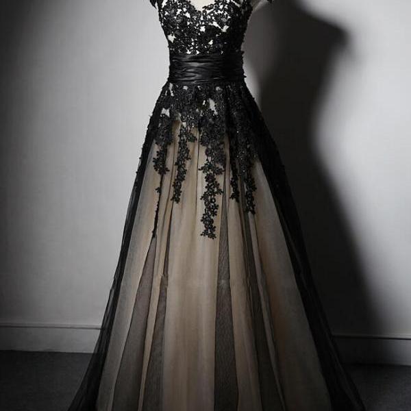 Applique Cap Sleeve Formal Prom Dress, Beautiful Long Prom Dress, Banquet Party Dress