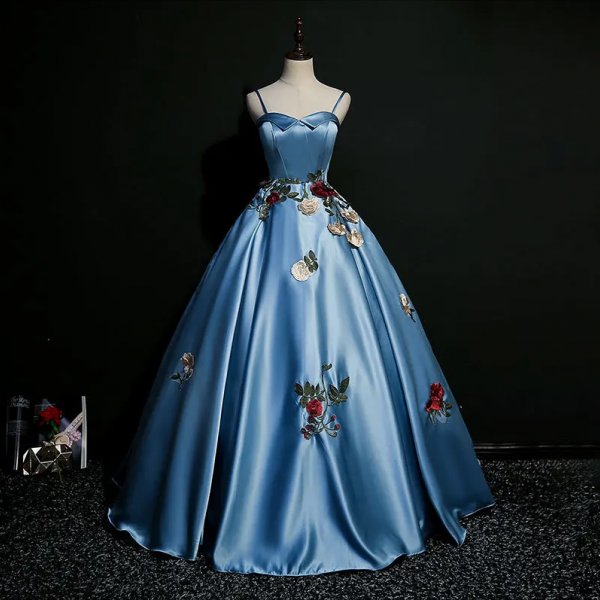Prom Dress, Elegant Ball Gown Women Quinceanera Dresses Satin Appliques Prom Birthday Party Gowns