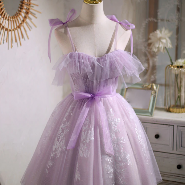 Short Homecoming Dress, Aline Lace Short Purple Prom Dress, Puffy Purple Homecoming Dress