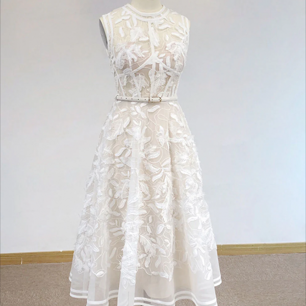Short Homecoming Dress, White High Neck Tulle Lace Prom Dress, Lace Formal Party Dress