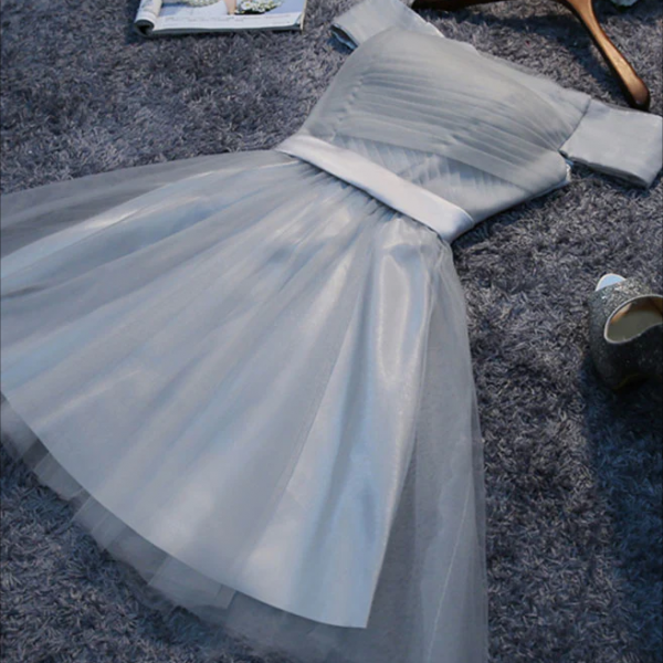 Short Homecoming Dress, Simple Gray Tulle Mini Prom Dress, Homecoming Dress