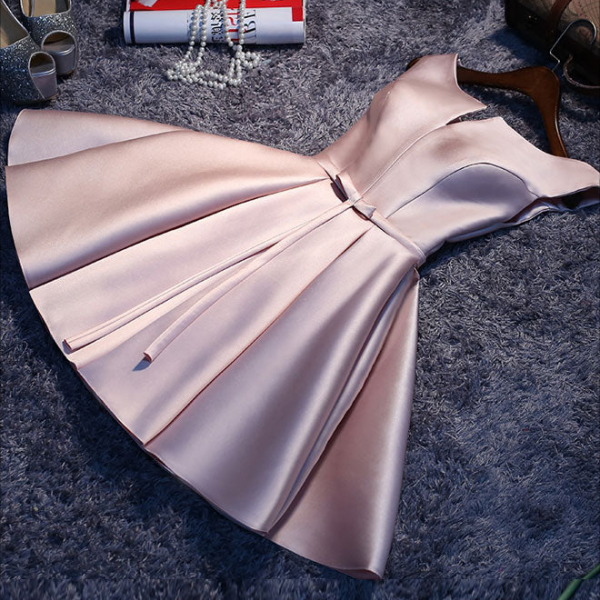 Short Homecoming Dress, Simple Pink A Line Satin Short Prom Dress, Pink Homecoming Dress