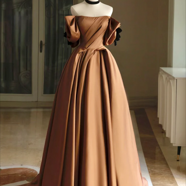 Prom Dress, Simple A-Line Satin Brown Long Prom Dress, Brown Long Formal Dress