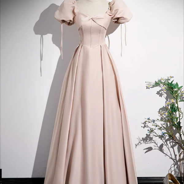 Prom Dress, Simple A-Line Satin Pink Long Prom Dress, Pink Long Formal Dress