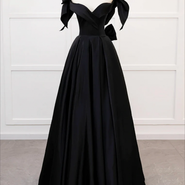 Prom Dress, Simple A-Line Sweetheart neck Satin Black Long Prom Dress. Black Long Formal Dress