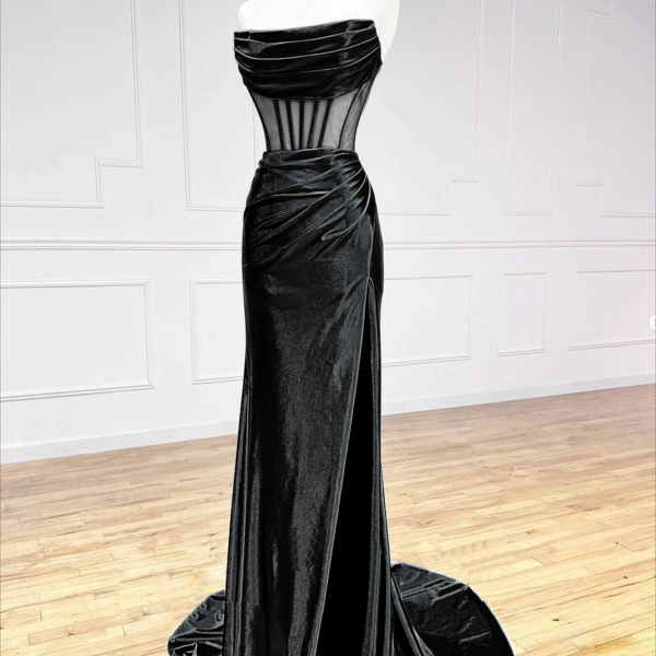 Prom Dress, Simple Off the Shoulder Satin Black Long Prom Dress, Black Long Evening Dress