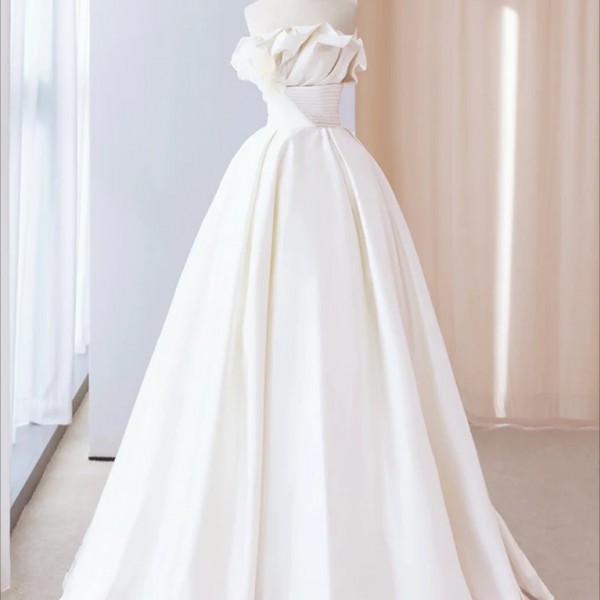 Prom Dress, A-Line Satin ivory Long Prom Dress, ivory Long Evening Dress