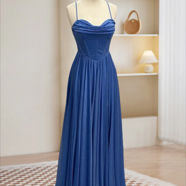 Prom Dress,A-Line Sweetheart Neck Blue Long Prom Dress, Backless Blue Long Evening Dress