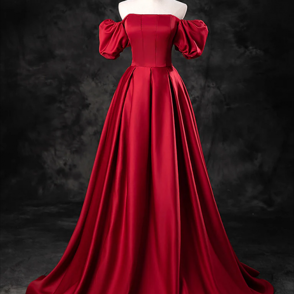 Prom Dress, A-Line Burgundy Satin Long Prom Dress, Burgundy Long Evening Dress