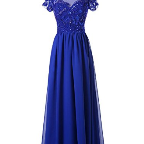 Royal Blue Short Sleeve Sequin Applique Chiffon Long Evening Dresses on  Luulla