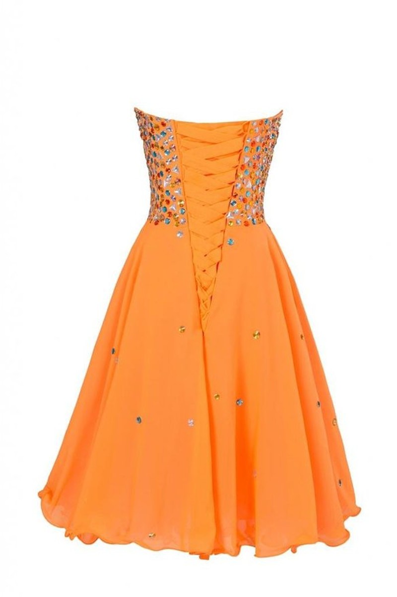 Short Orange Homecoming Dresses With Crystals on Luulla