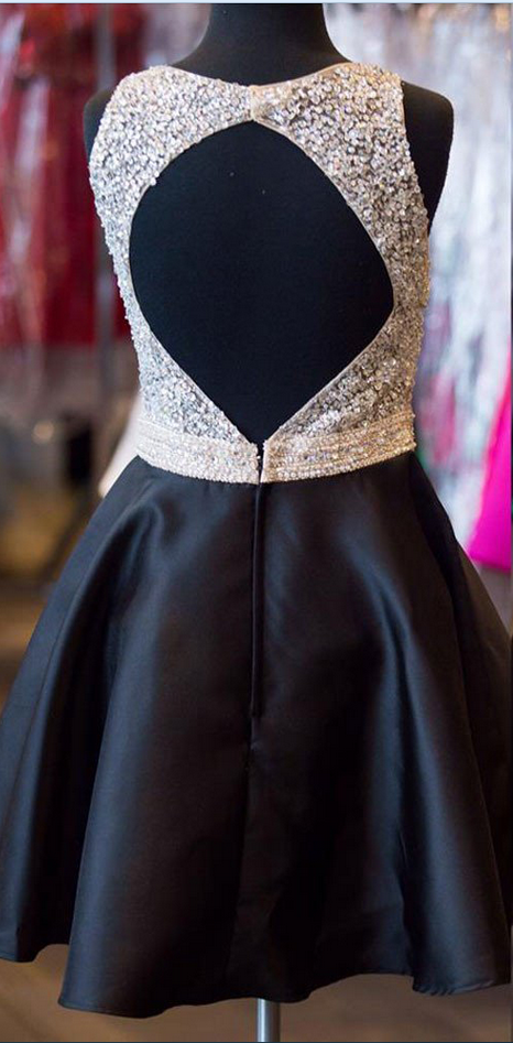 Black Pearl Beaded Homecoming Dress, AST1380