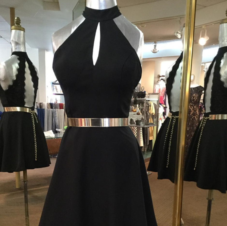 Short Black Dress,gold Belt Prom Dress,short Prom Dresses