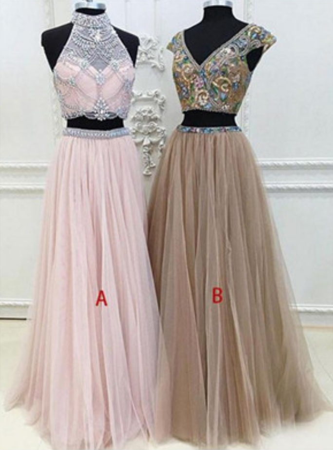Handmade Prom Dress Ivory Two Piece Tulle Long Evening Dress