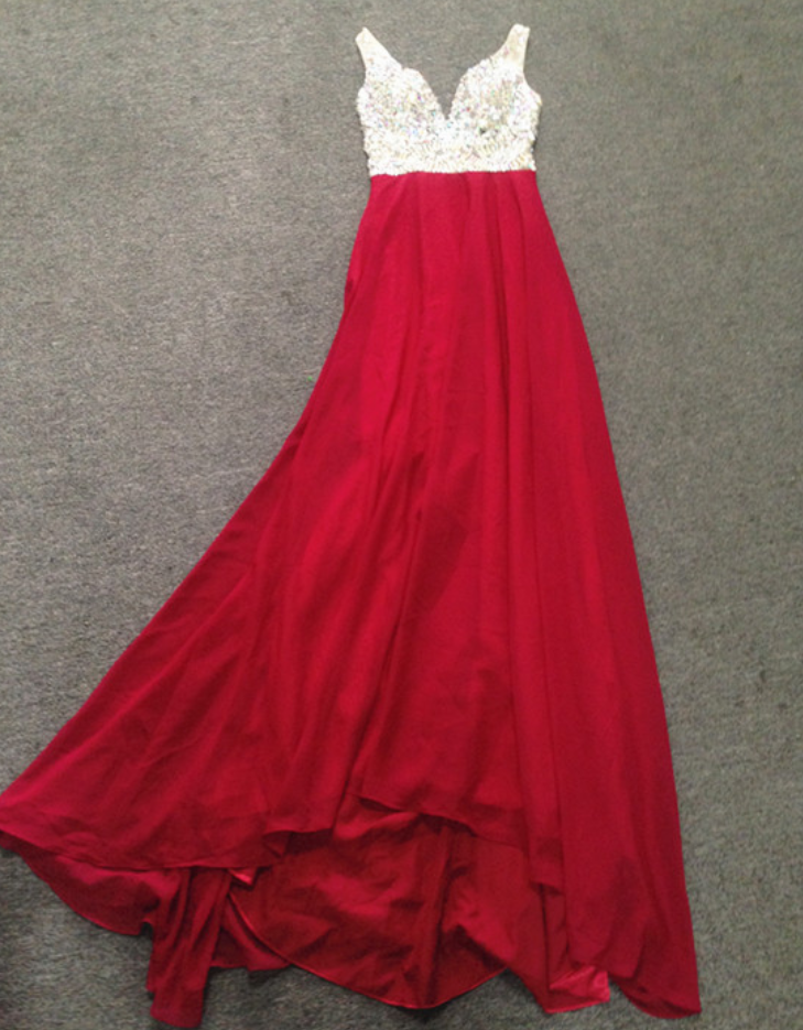 Charming Prom Dress,red Crystal Prom Dress,chiffon Evening Dresses,long ...