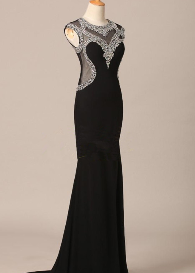 Charming Black Mermaid Prom Dress Black Evening Dress Y4331