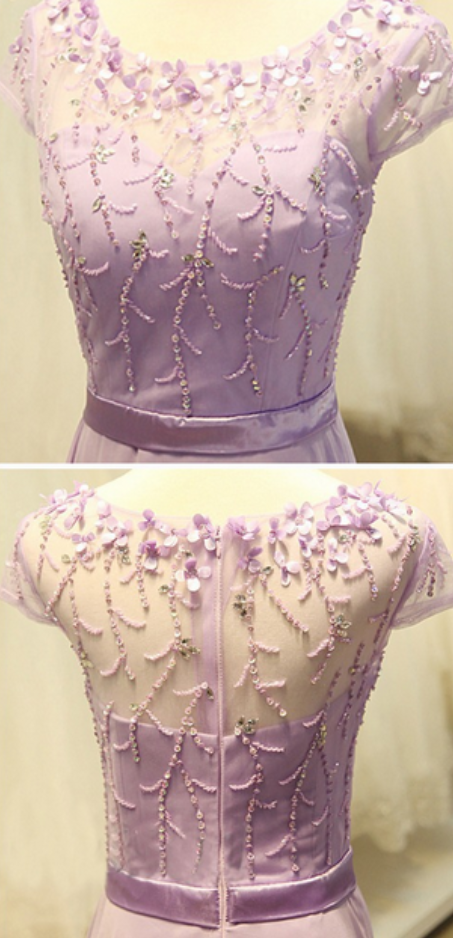 Cap Sleeve Light Purple Long Chiffon Prom Dress A Line Party Dresses ...