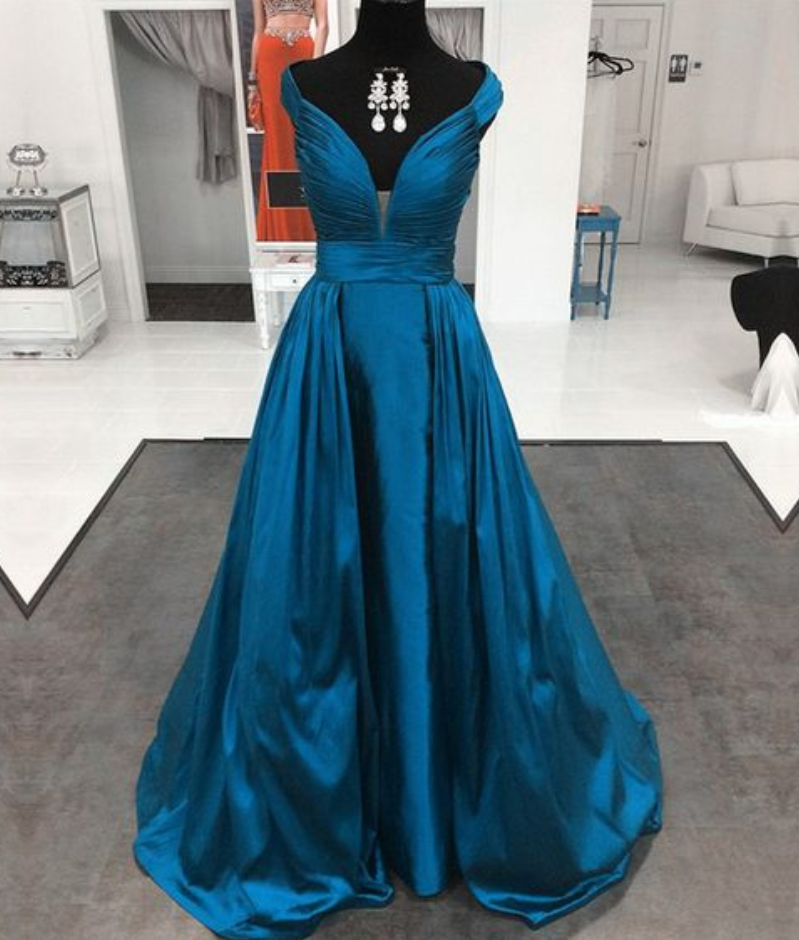 Navy Blue Prom Dress,taffeta Evening Gowns,long Formal Dress,elegant 