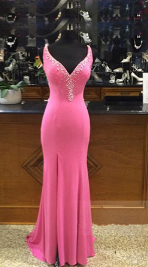Deep V Neck Dusty Pink Chiffon Sexy Prom Dress