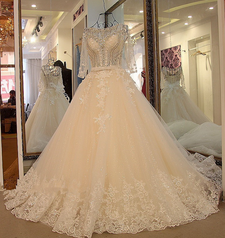 Wedding Dress,Sexy Long Sleeves Wedding Dress White Flash Diamond Long ...