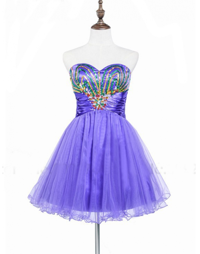 A-Line Purple Lace-Up Short Satin Homecoming Dresses