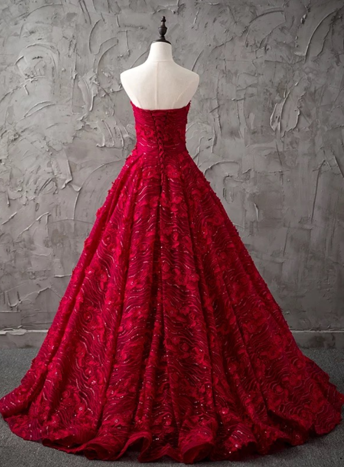 Burgundy Wedding Dress,lace Wedding Dress,sweetheart Dress,princess ...