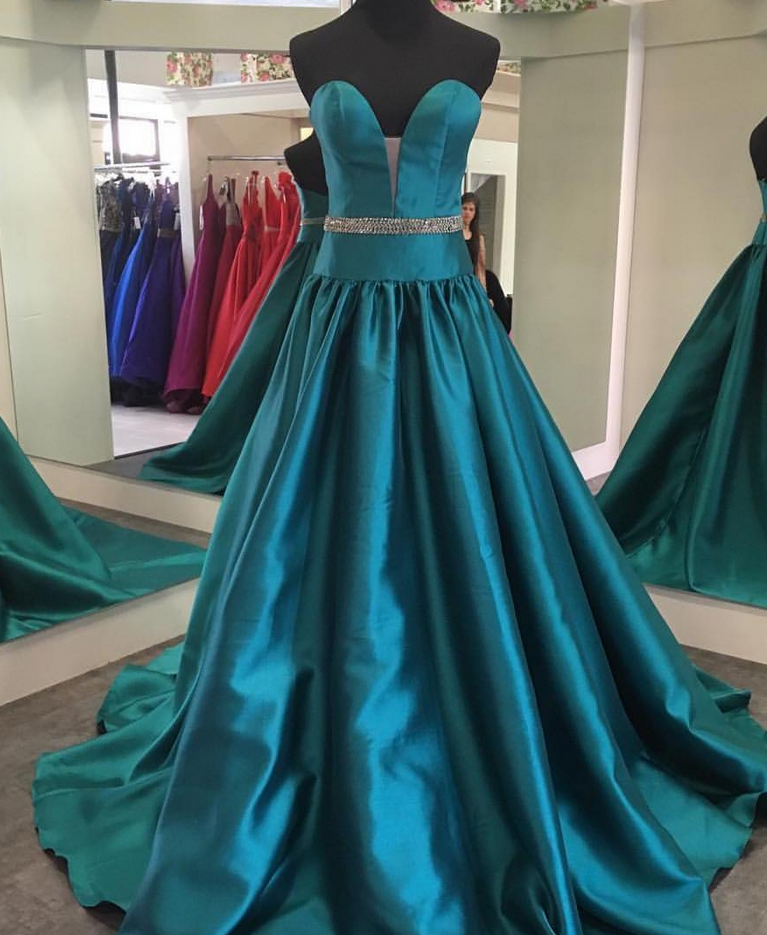 Sweetheart Satin Evening Dress, Long Formal Dress With Beaded Waist on ...