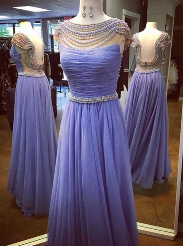 Lavender Prom Dress Two Pieces Lace Custom Made Long Evening Gowns main image 1