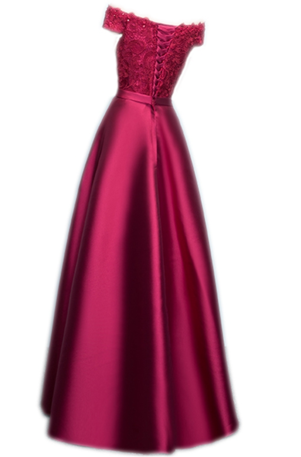 Line Evening Dress Dark Red Vestido Satin Boat Neck Lace Custom Made Prom Dress Women Formal