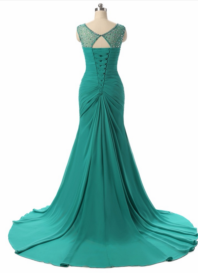 Chiffon Evening Dresses Robe De Soiree Mermaid Pleat Beading Custom Made Lace Up Back Prom Party 2455