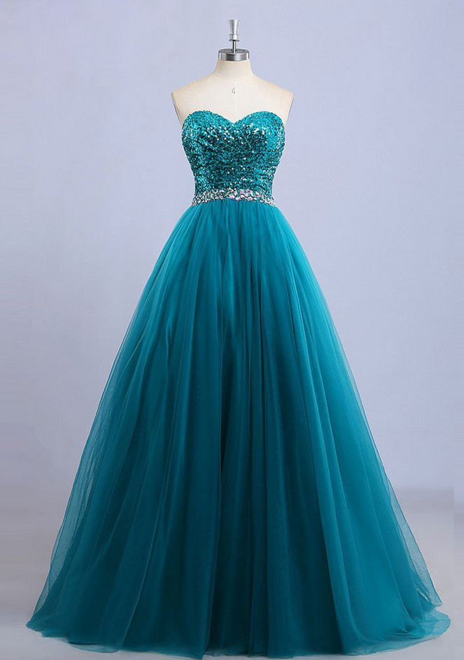 A-line Strapless Sweetheart Neck Sequin Lace Long Prom Dresses on Luulla