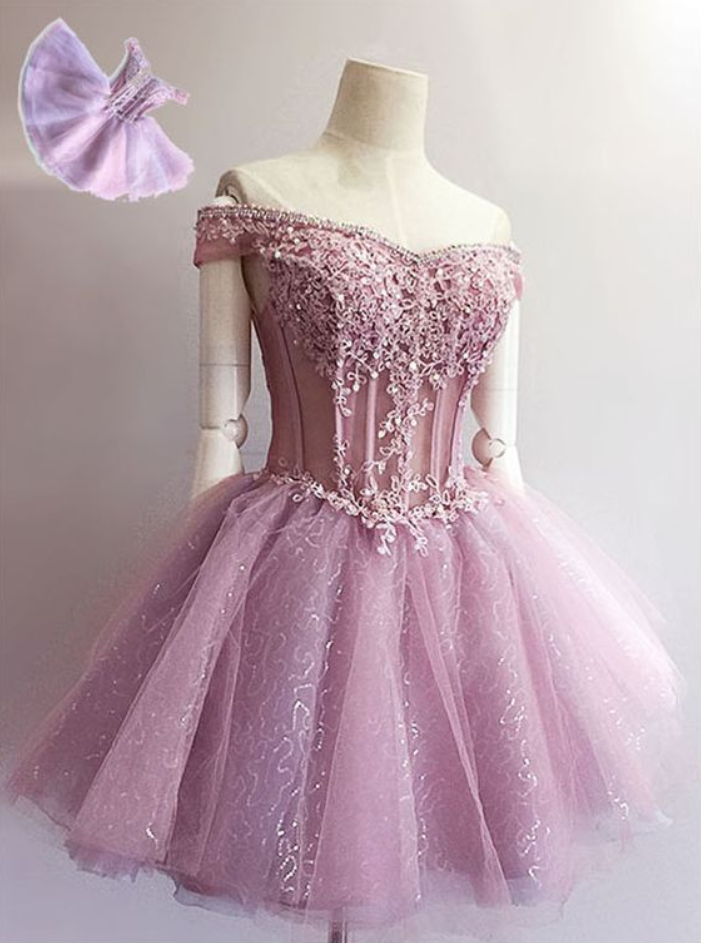 Cute A line Pink Tulle Homecoming Dress Party Dress C1176 main image 0