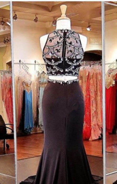 Mermaid Scoop Chiffon Long Sleeves Applique Open Back Prom Dresses LBQ3406