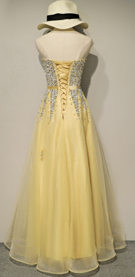 Brilliant Long Yellow Tulle Rhinestone Prom Dresses Featuring ...