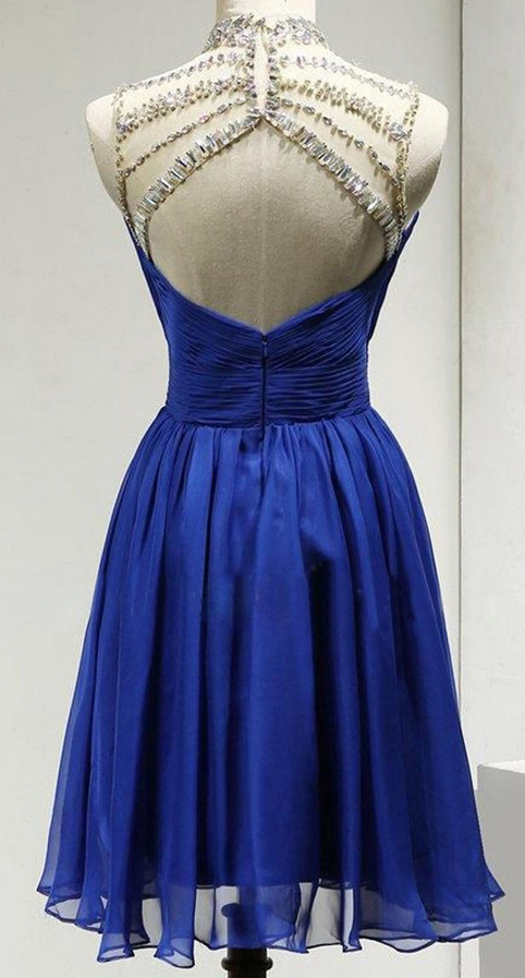 High Neck Beaded Sheath Royal Blue Homecoming Dress main image 1