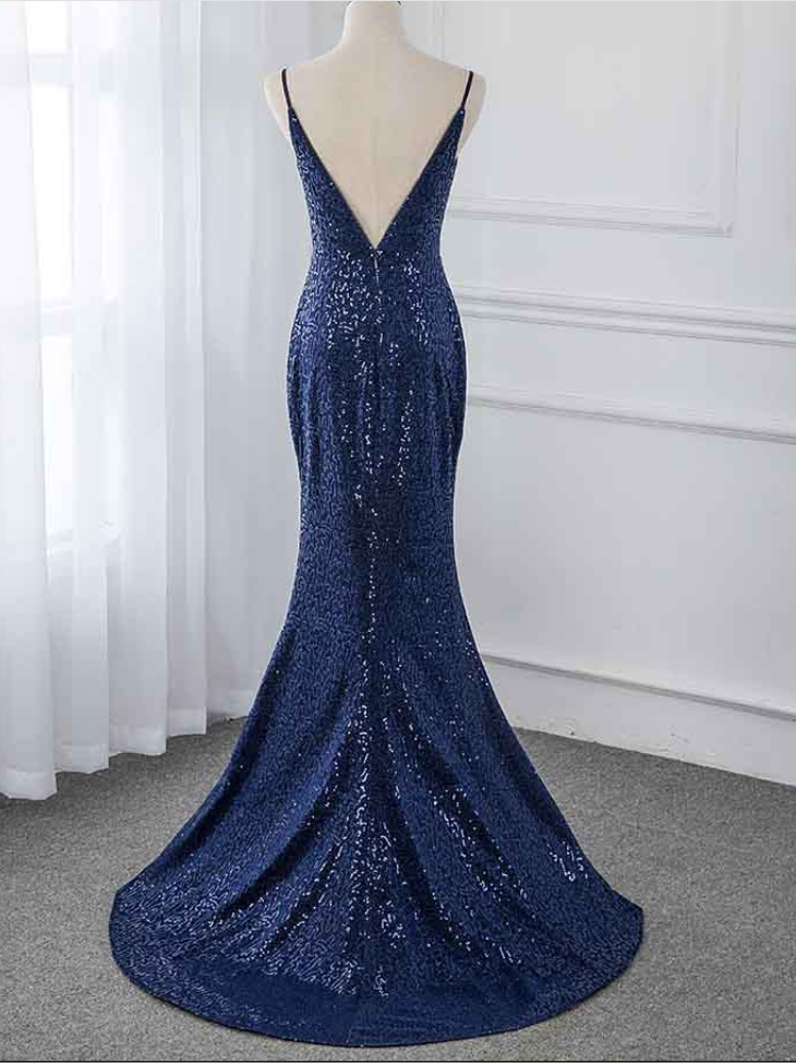 Navy blue prom dress Evening Gown Long Prom Dresses