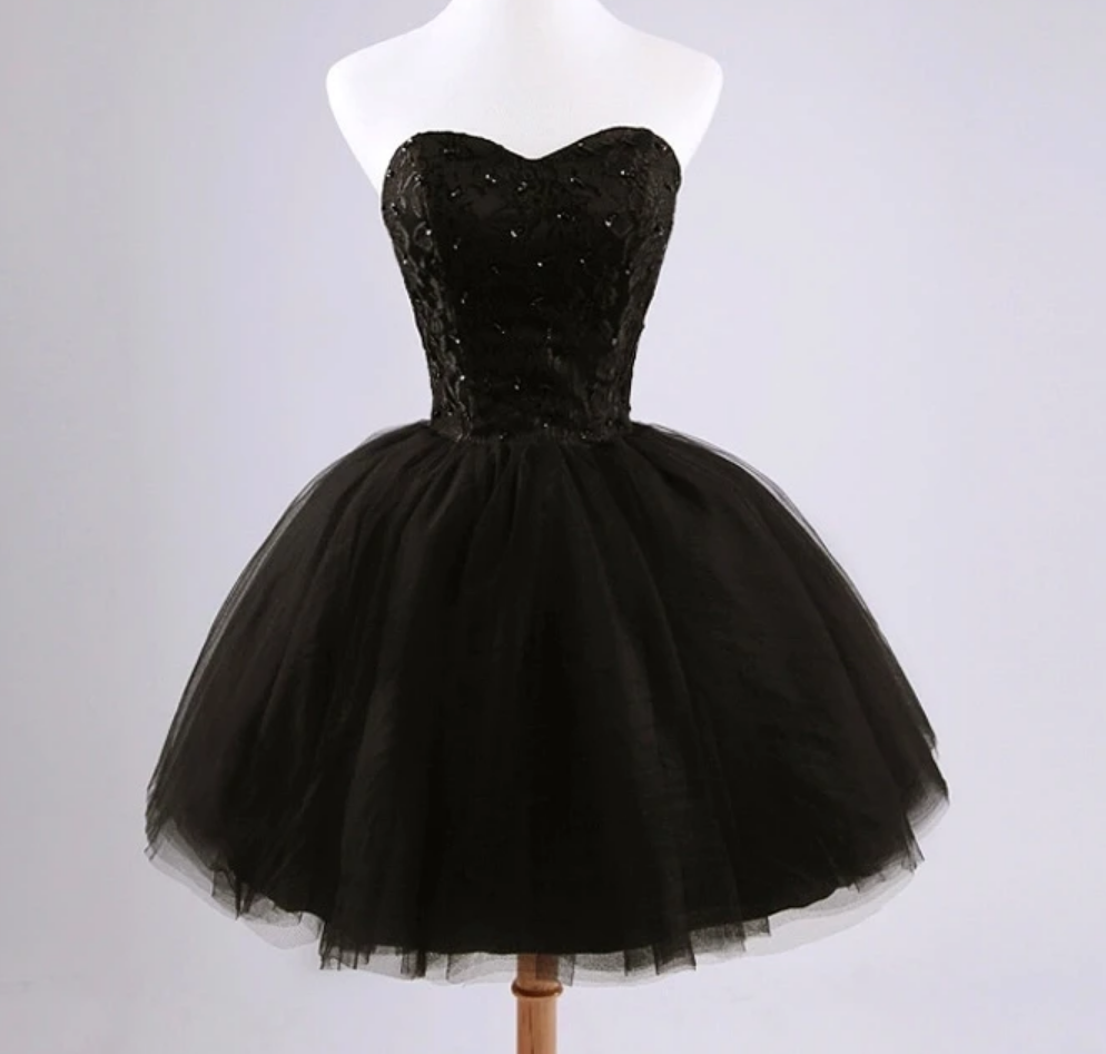 Black Short Lace And Tulle Homecoming Dress, Sweetheart Short Prom ...
