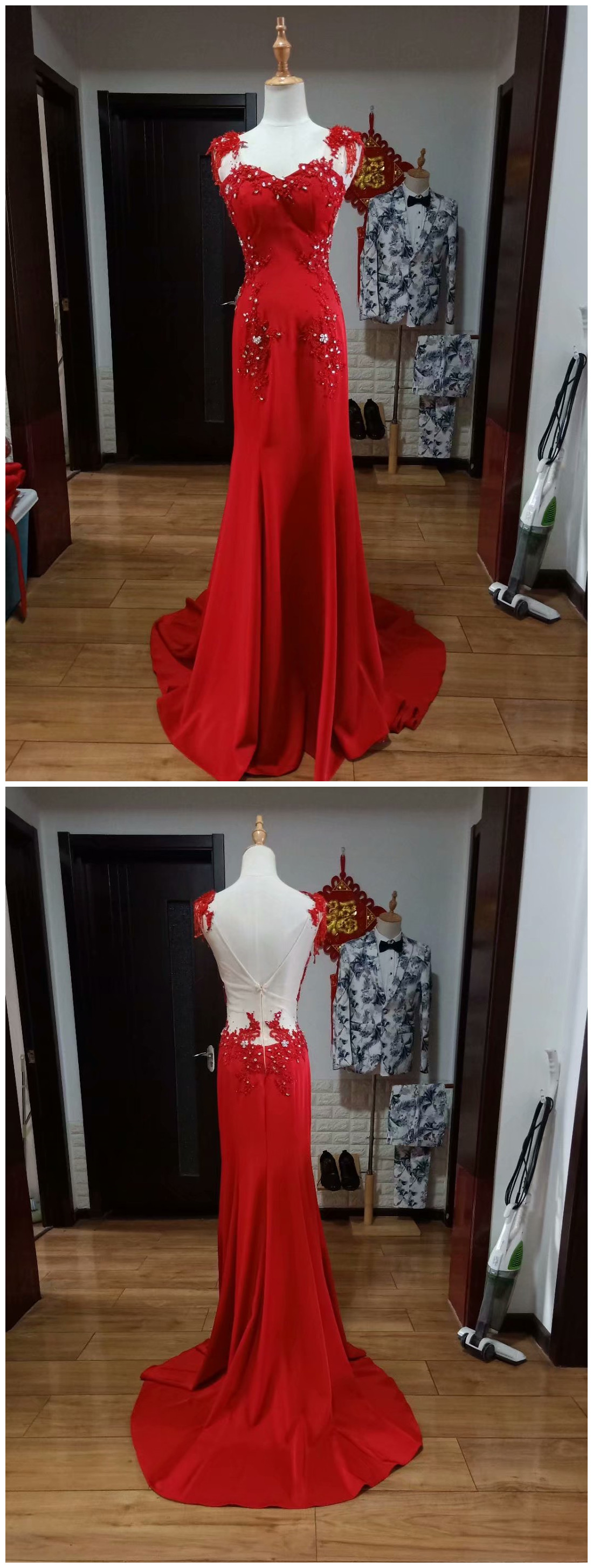 Sexy Long Mermaid Sleeveless Beading Evening Dresses With Lace main image 1