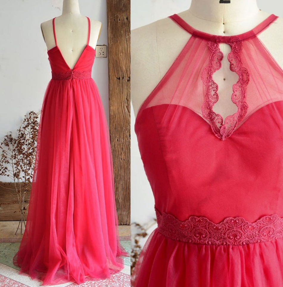 Bridesmaid Dress Halter Neckline Open Back Tulle Prom Dress Long 2021,floor Length Bride Party