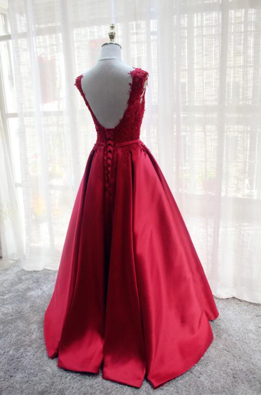 Charming Lace Satin A Line Prom Dress Long Party Dress main image 1