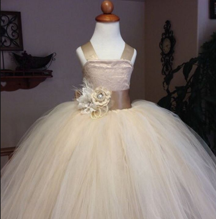 Ivory Dress For Girls Ballgown Flower Girls Tutu Golden Ivory Beige ...