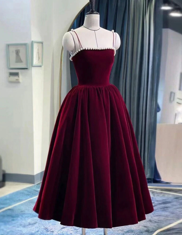 Simple Tea Length Prom Dresses, Straps Black Formal Graduation Evening Dresses main image 1