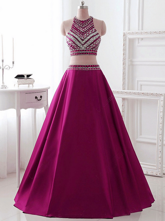 Two Piece Formal Prom Dress, Beautiful Long Prom Dress, Banquet Party ...