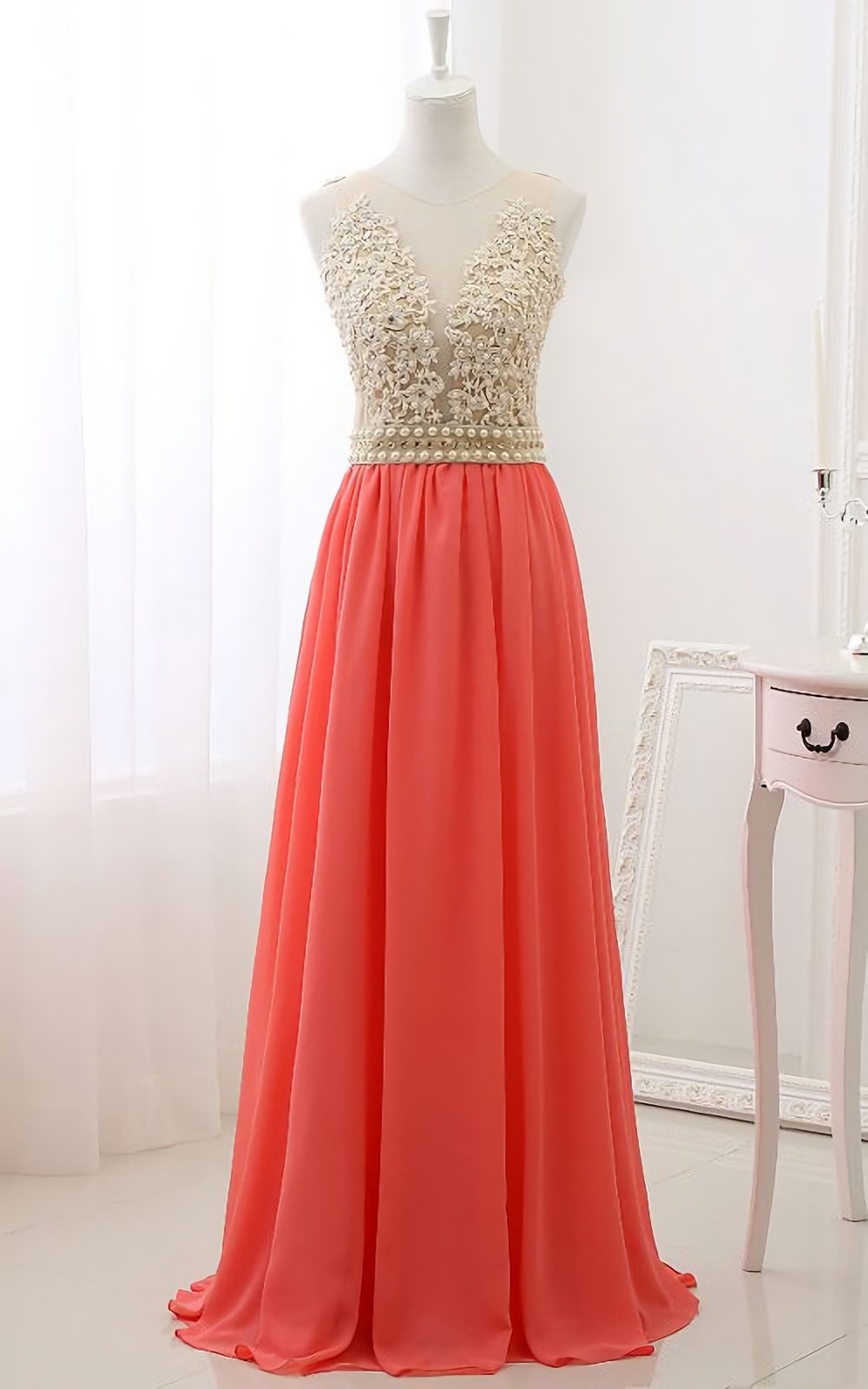 Elegant Aline Chiffon Appliques Formal Prom Dress, Beautiful Long Prom