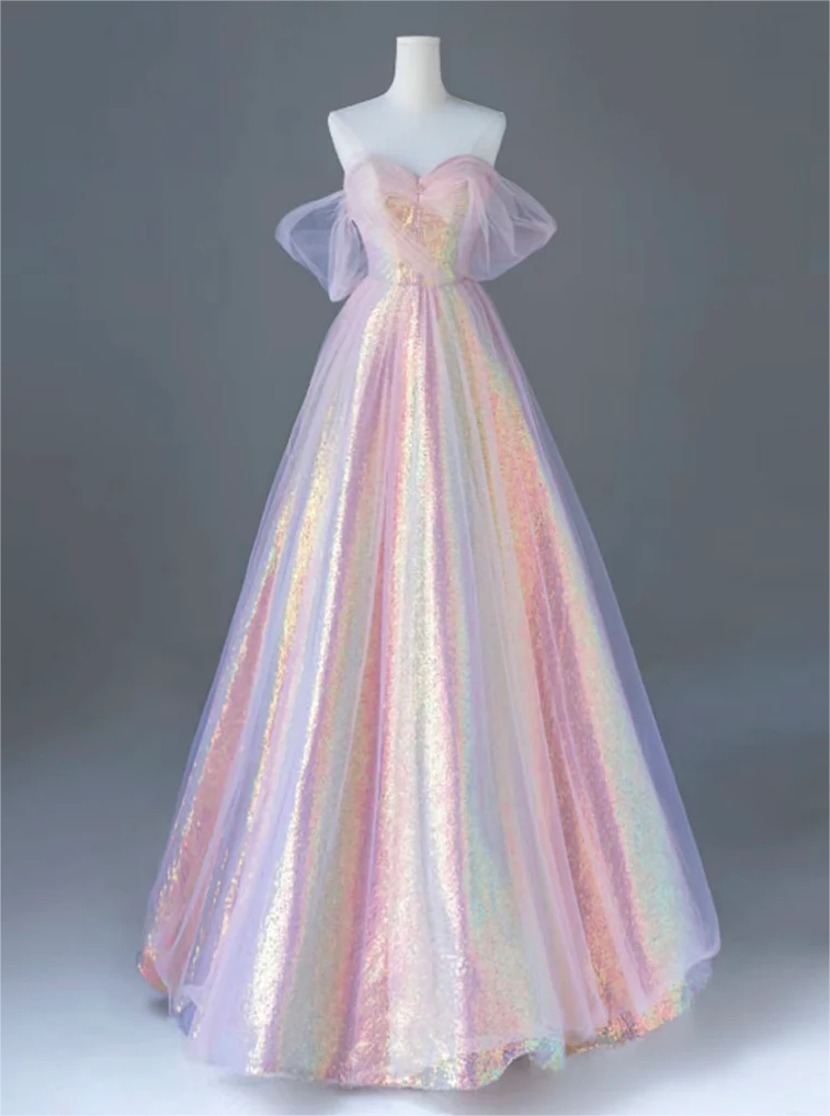 Pretty Pink Sweetheart Neck Satin Sequin Appliques Long Party Dress Birthday Prom Gown SP991 main image 0